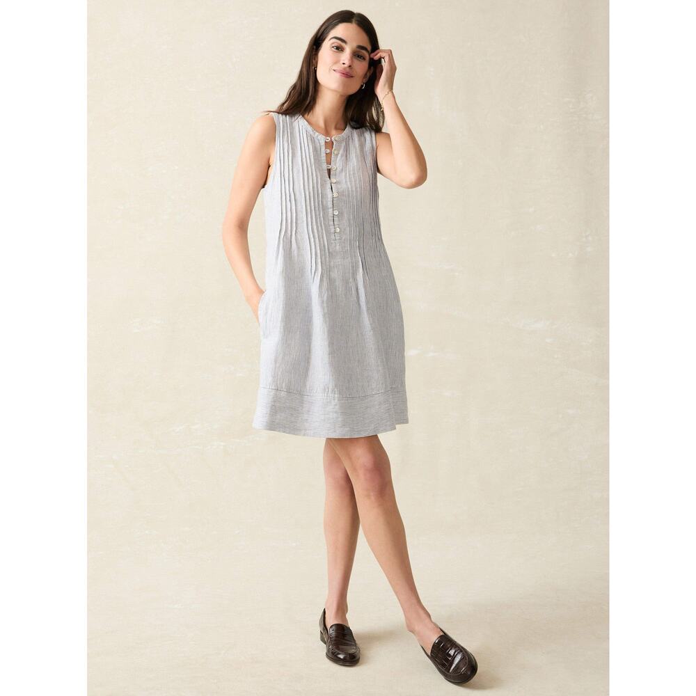 Faherty Women's Blue Mini Stripe Isha Dress L